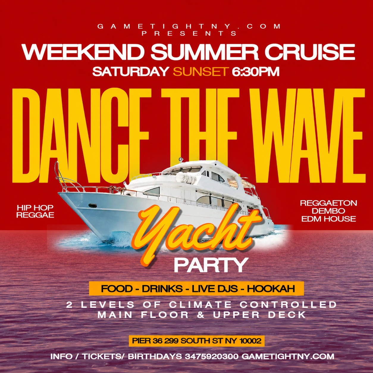 NYC DANCE THE WAVE BOOZE CRUISE SATURDAY SUNSET YACHT PARTY 2026 — event image